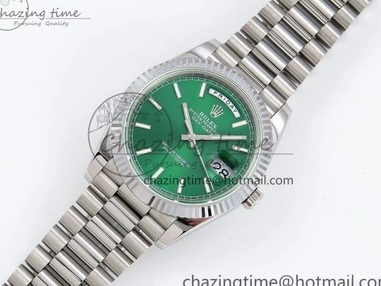 Stick Steel SS 40 Dial (Gain V3 Light JDF Weight) President Green DayDate on VR3255 904L Bracelet 0401